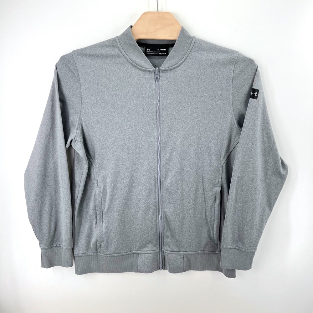 Under Armour ColdGear Bomber Jacket XL Polyester Gray Full Zip Track Sporty